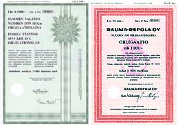obligaatio Suomen valtio 1979 ja Rauma-Repola 1970